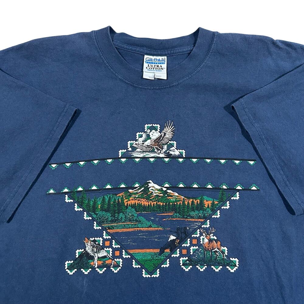 Vintage Southwestern Nature Tee Men’s XL Tribal Geometric Mountain Eagle T-Shirt